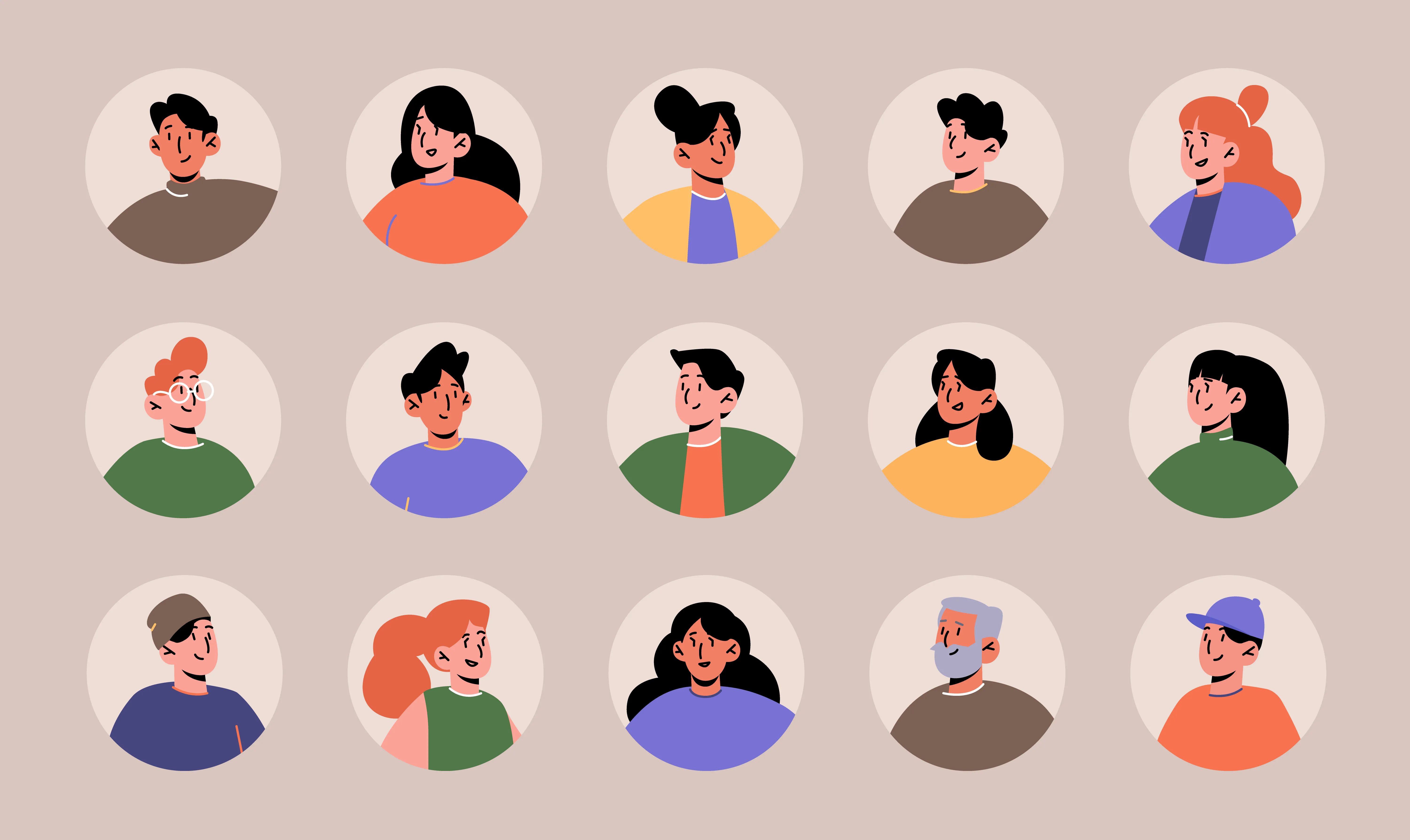 Plusieurs portraits graphiques de personas représentant des clients types pour une segmentation de l'audience. Clé pour une stratégie marketing ciblée et efficace.